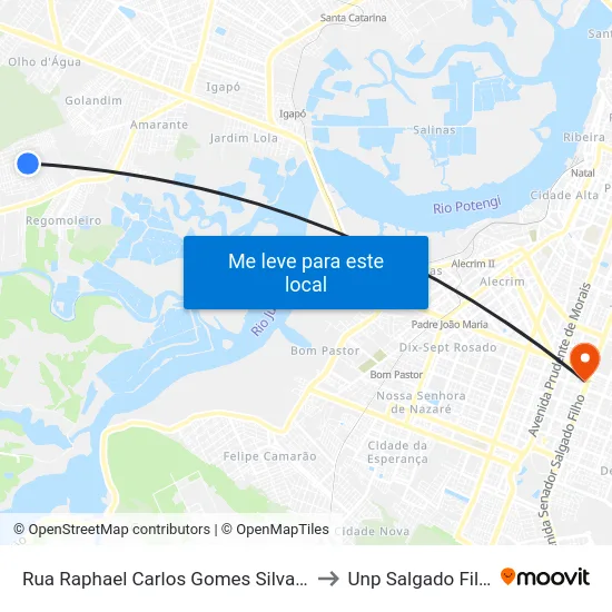 Rua Raphael Carlos Gomes Silva, 89 to Unp Salgado Filho map
