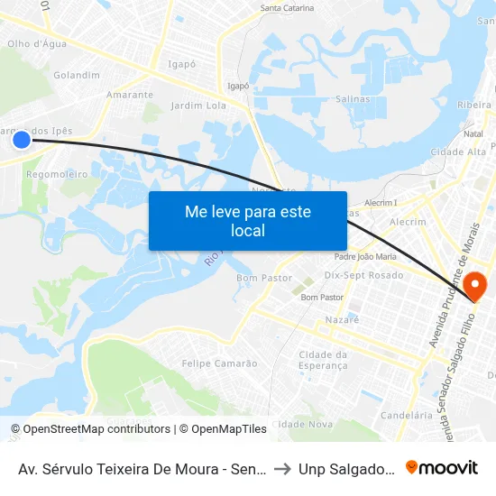 Av. Sérvulo Teixeira De Moura - Sentido Igapó to Unp Salgado Filho map