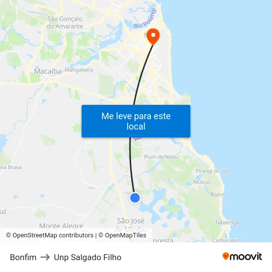 Bonfim to Unp Salgado Filho map