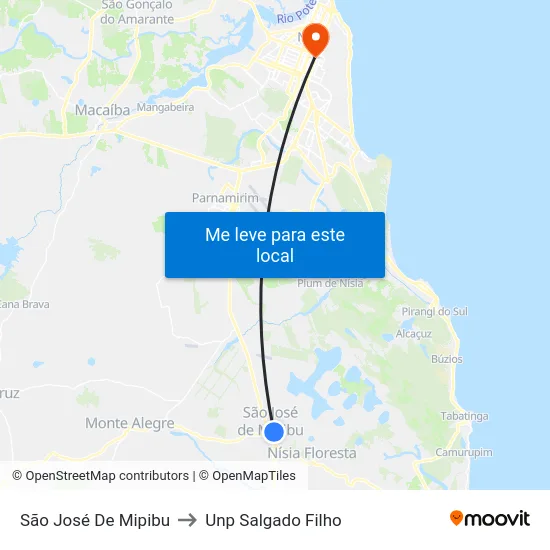São José De Mipibu to Unp Salgado Filho map
