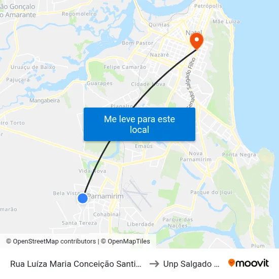 Rua Luíza Maria Conceição Santiago, 18 to Unp Salgado Filho map