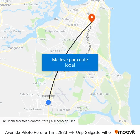 Avenida Piloto Pereira Tim, 2883 to Unp Salgado Filho map