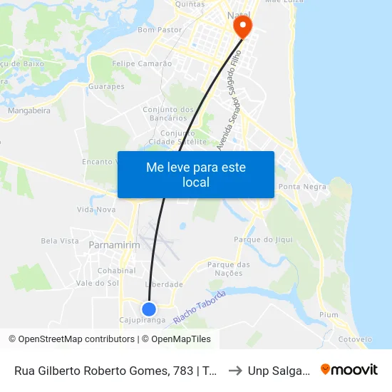 Rua Gilberto Roberto Gomes, 783 | Terminal Cajupiranga to Unp Salgado Filho map