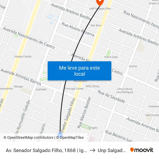 Av. Senador Salgado Filho, 1868 | Igreja Universal to Unp Salgado Filho map