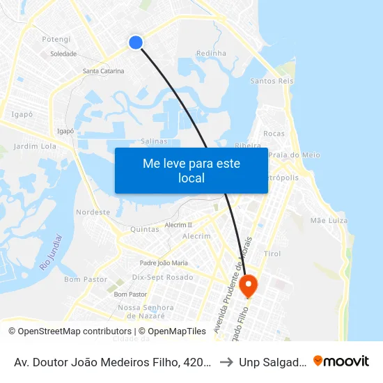 Av. Doutor João Medeiros Filho, 4201 | Antiga Rabelo to Unp Salgado Filho map
