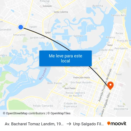 Av. Bacharel Tomaz Landim, 1924 to Unp Salgado Filho map