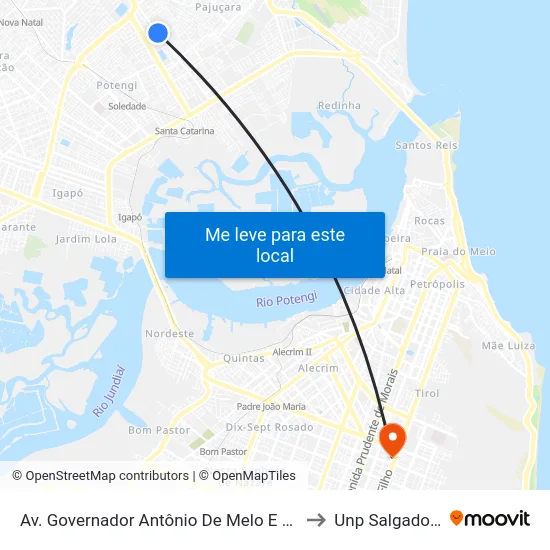 Av. Governador Antônio De Melo E Souza, 2512 to Unp Salgado Filho map