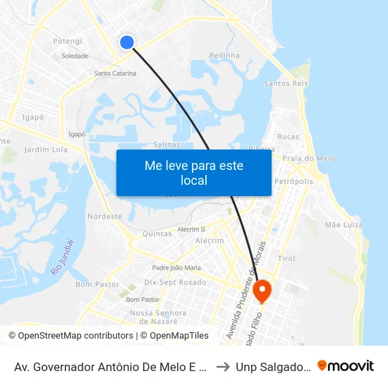 Av. Governador Antônio De Melo E Souza, 1287 to Unp Salgado Filho map
