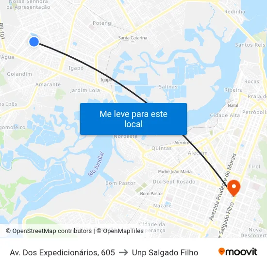 Av. Dos Expedicionários, 605 to Unp Salgado Filho map