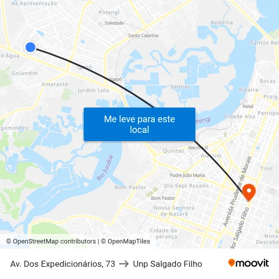 Av. Dos Expedicionários, 73 to Unp Salgado Filho map
