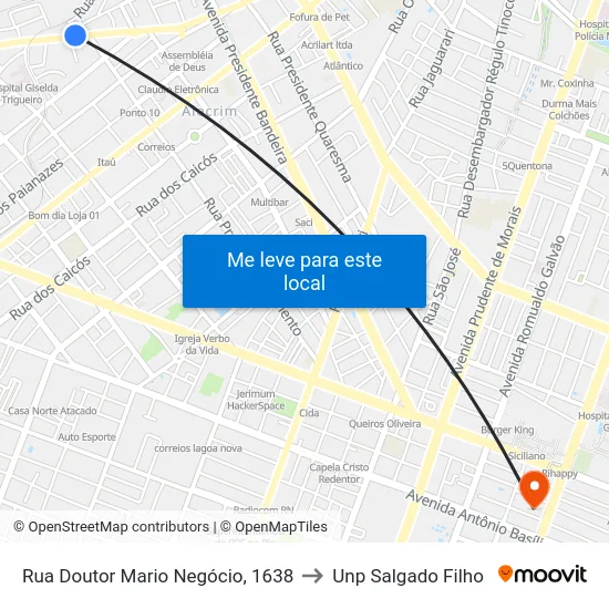 Rua Doutor Mario Negócio, 1638 to Unp Salgado Filho map