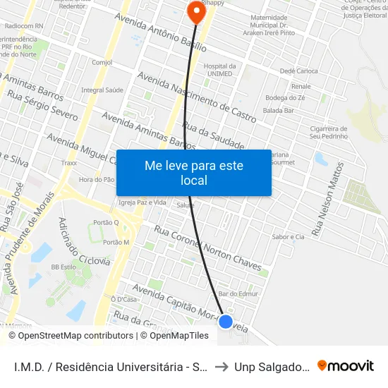 I.M.D. / Residência Universitária - Sentido R.U. to Unp Salgado Filho map