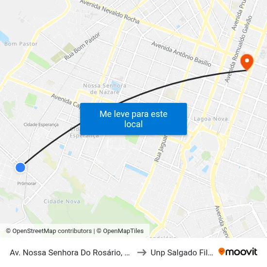 Av. Nossa Senhora Do Rosário, 148 to Unp Salgado Filho map