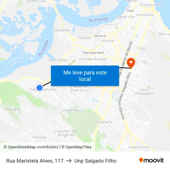 Rua Maristela Alves, 117 to Unp Salgado Filho map