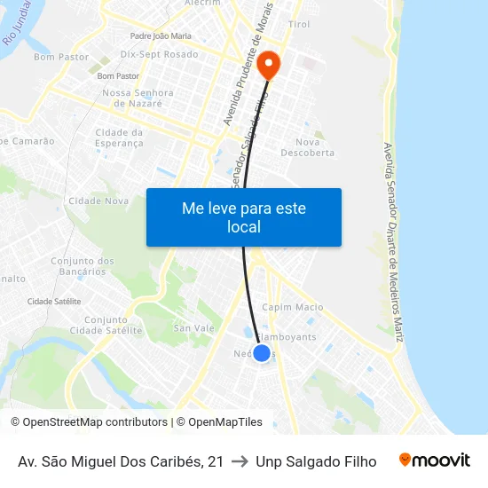 Av. São Miguel Dos Caribés, 21 to Unp Salgado Filho map