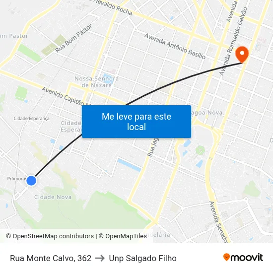Rua  Monte Calvo, 362 to Unp Salgado Filho map