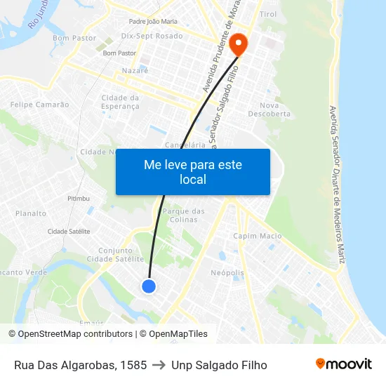 Rua Das Algarobas, 1585 to Unp Salgado Filho map