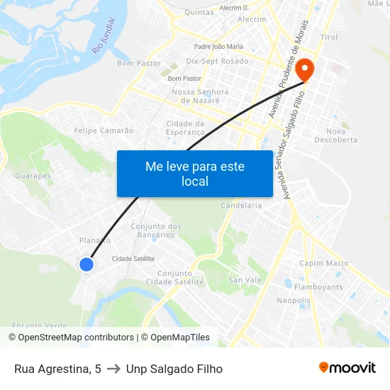 Rua Agrestina, 5 to Unp Salgado Filho map