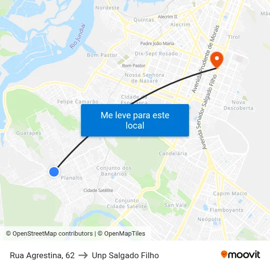 Rua Agrestina, 62 to Unp Salgado Filho map