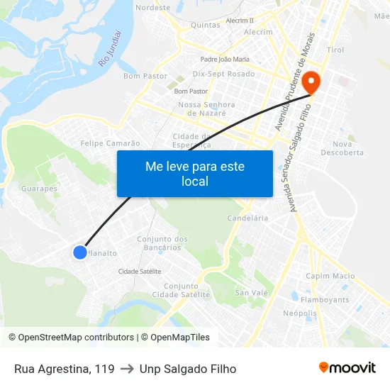 Rua Agrestina, 119 to Unp Salgado Filho map