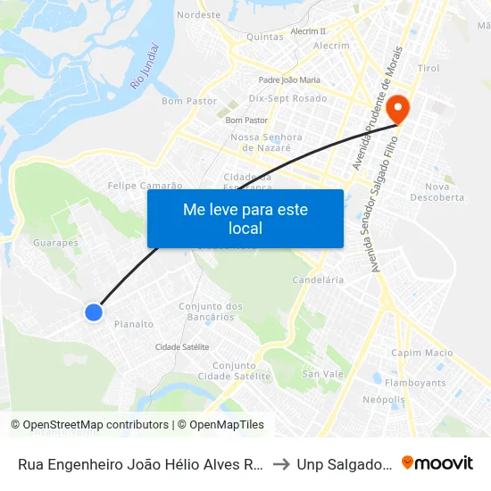 Rua  Engenheiro João Hélio Alves Rocha, 2276 to Unp Salgado Filho map