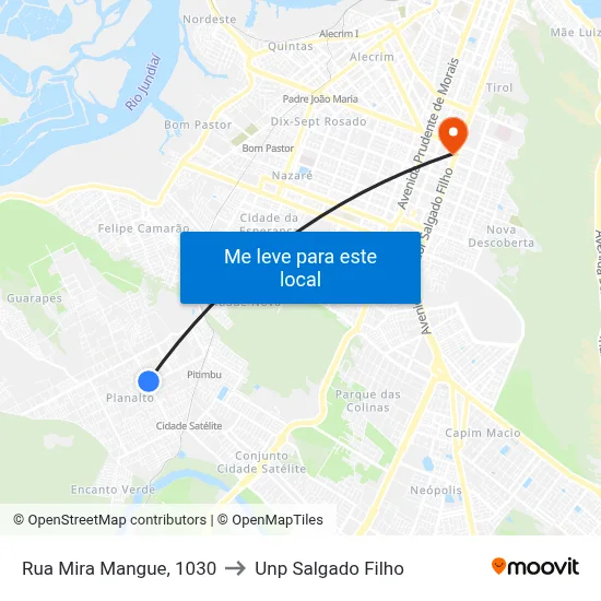Rua Mira Mangue, 1030 to Unp Salgado Filho map