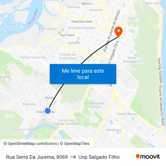 Rua Serra Da Jurema, 8069 to Unp Salgado Filho map