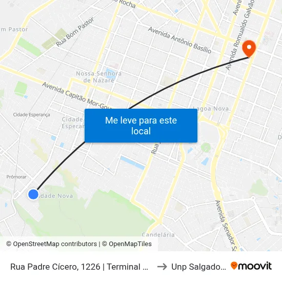 Rua Padre Cícero, 1226 | Terminal Cidade Nova to Unp Salgado Filho map