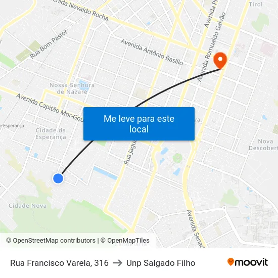 Rua Francisco Varela, 316 to Unp Salgado Filho map