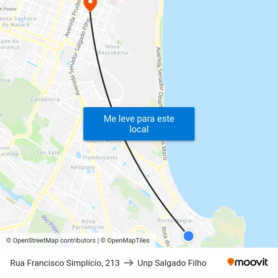 Rua Francisco Simplício, 213 to Unp Salgado Filho map
