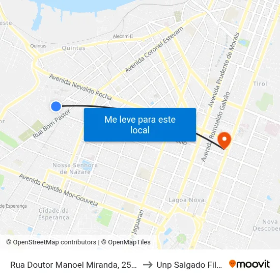 Rua Doutor Manoel Miranda, 2554 to Unp Salgado Filho map