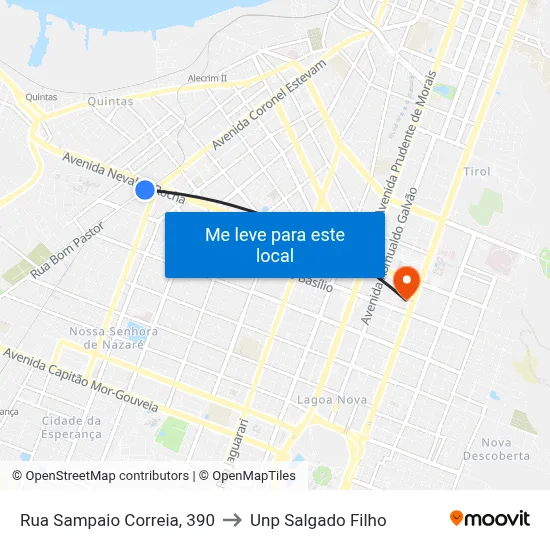 Rua Sampaio Correia, 390 to Unp Salgado Filho map
