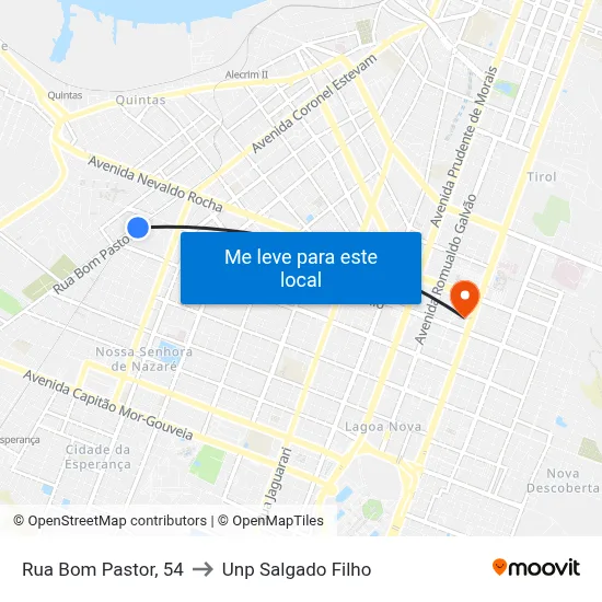 Rua Bom Pastor, 54 to Unp Salgado Filho map