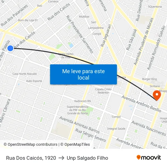 Rua Dos Caicós, 1920 to Unp Salgado Filho map