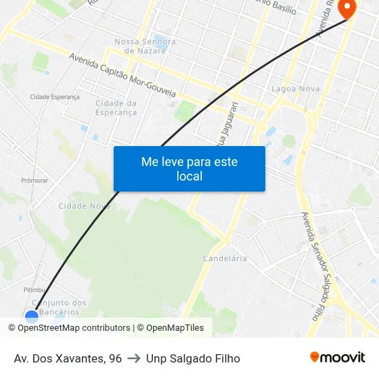 Av. Dos Xavantes, 96 to Unp Salgado Filho map