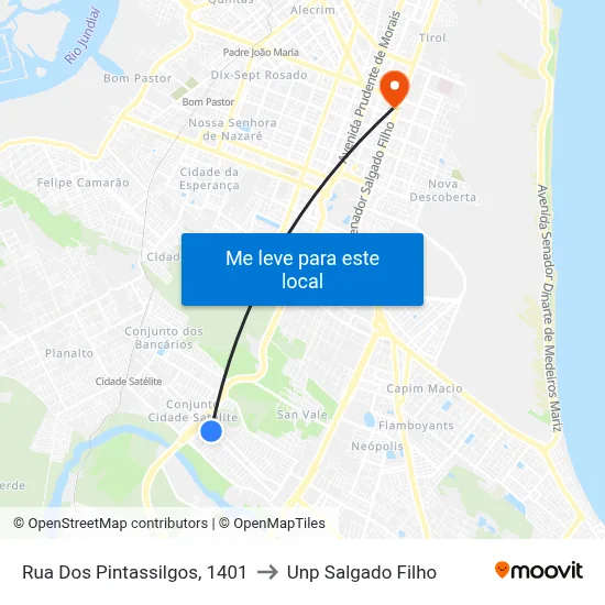 Rua Dos Pintassilgos, 1401 to Unp Salgado Filho map