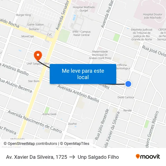 Av. Xavier Da Silveira, 1725 to Unp Salgado Filho map