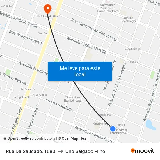 Rua Da Saudade, 1080 to Unp Salgado Filho map