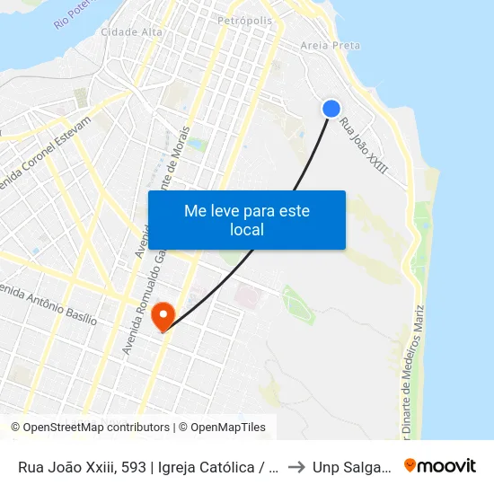 Rua João Xxiii, 593 | Igreja Católica / Terminal Mãe Luíza to Unp Salgado Filho map