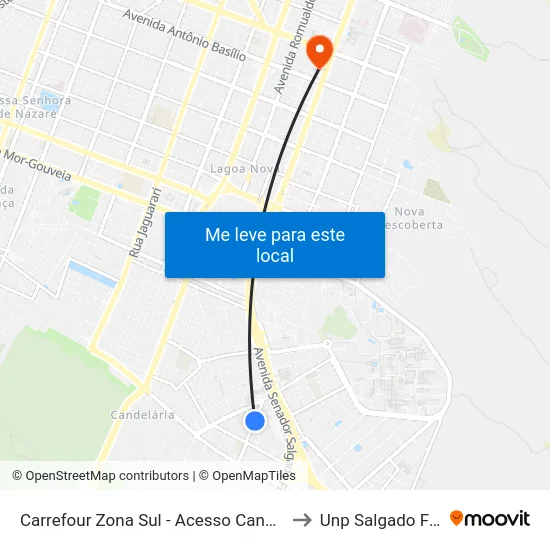 Carrefour Zona Sul - Acesso Candelária to Unp Salgado Filho map