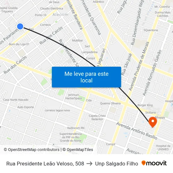 Rua Presidente Leão Veloso, 508 to Unp Salgado Filho map