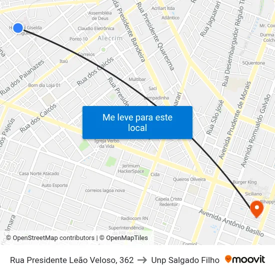 Rua Presidente Leão Veloso, 362 to Unp Salgado Filho map