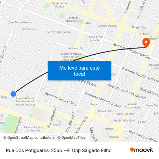 Rua Dos Potiguares, 2566 to Unp Salgado Filho map