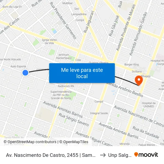 Av. Nascimento De Castro, 2455 | Samu Natal / Condomínio Alice Grilo to Unp Salgado Filho map