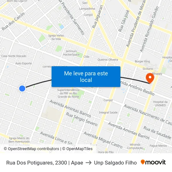 Rua Dos Potiguares, 2300 | Apae to Unp Salgado Filho map