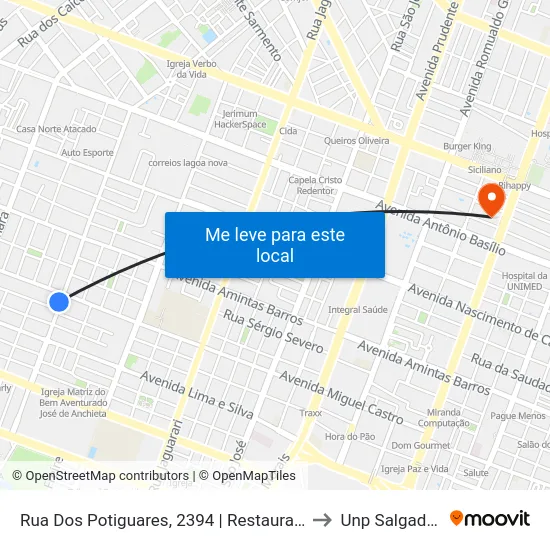 Rua Dos Potiguares, 2394 | Restaurante Potiguares to Unp Salgado Filho map