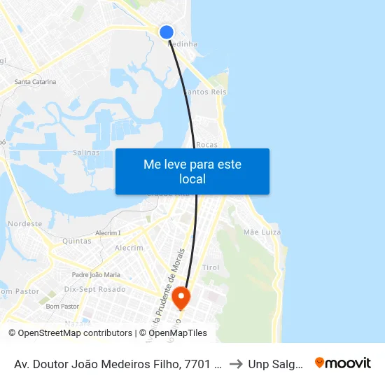 Av. Doutor João Medeiros Filho, 7701 | Chácara Brasil Tropical to Unp Salgado Filho map