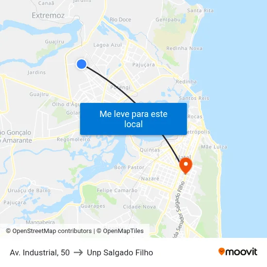 Av. Industrial, 50 to Unp Salgado Filho map