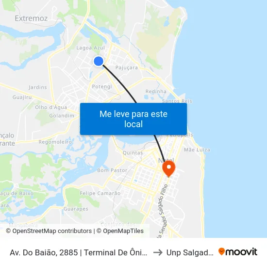Av. Do Baião, 2885 | Terminal De Ônibus Nova Natal I to Unp Salgado Filho map