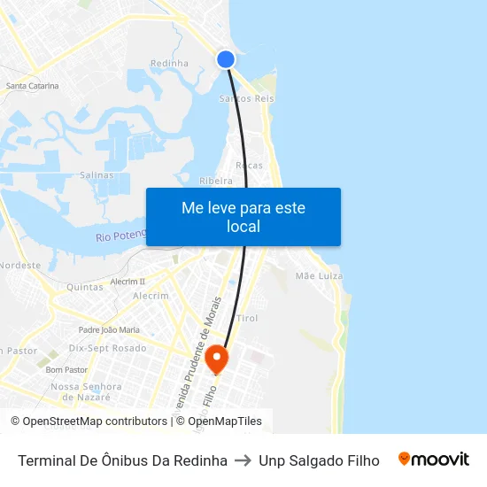 Terminal De Ônibus Da Redinha to Unp Salgado Filho map